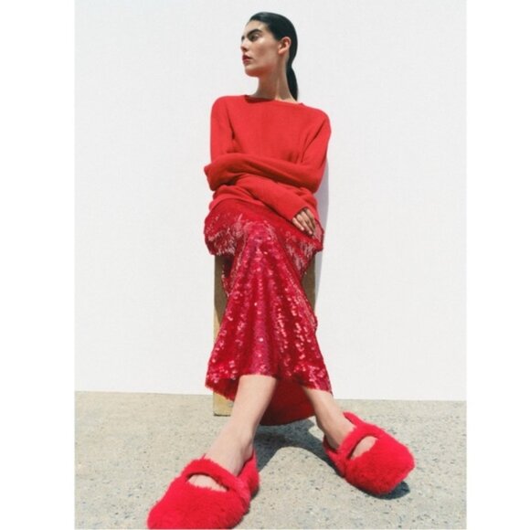 Zara Skirt SEQUIN MIDI ZW COLLECTION holiday party festive maximalism bold - Picture 4 of 16